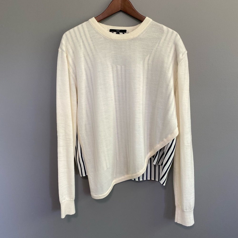 Tibi Combination Wool & Silk Crew Neck Sweater